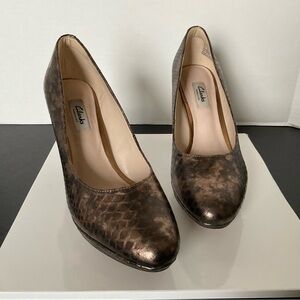 Clarks Narrative Women's Bronze Leather Pumps Platform Heels 9M